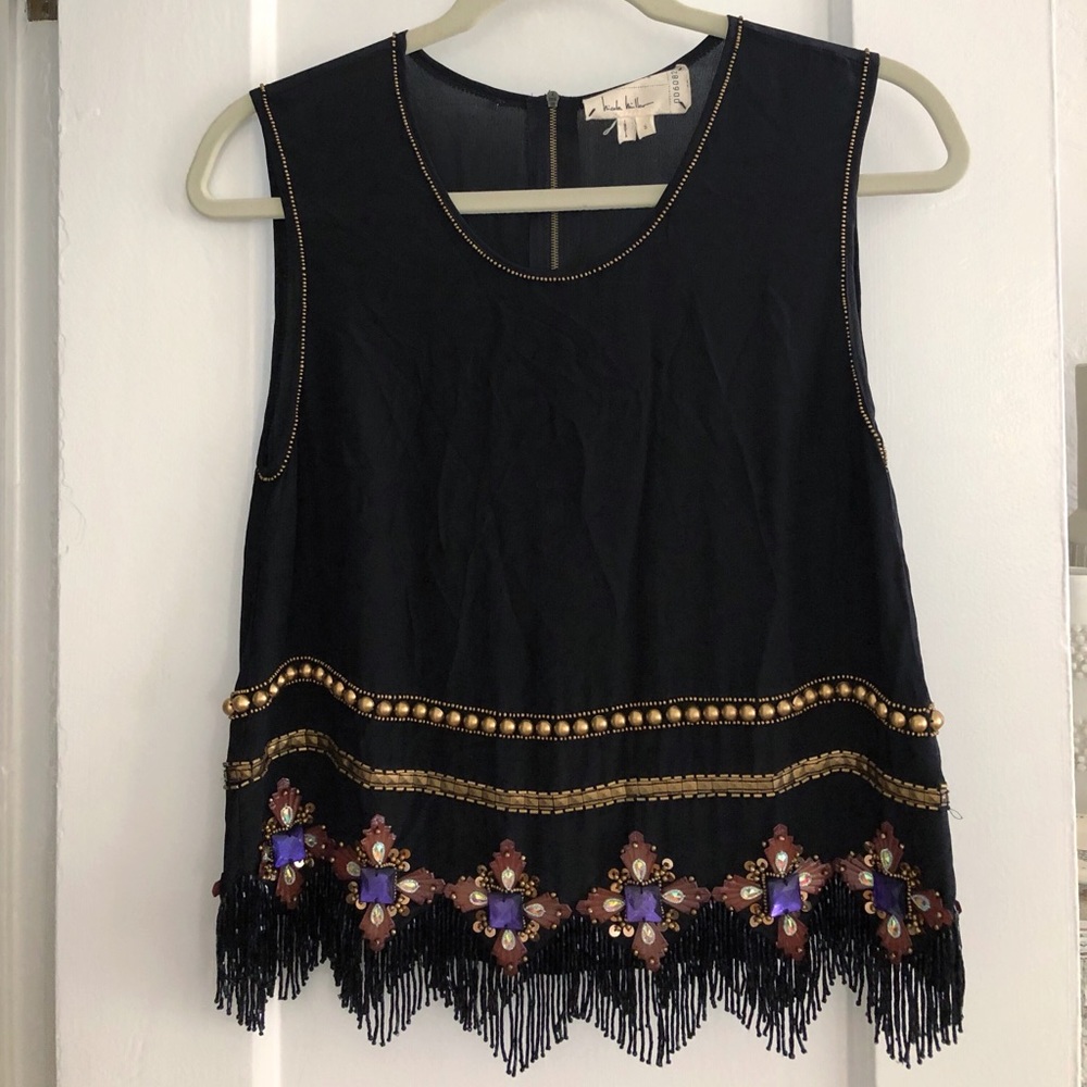 Nicole Miller Artelier Beaded Silk Sleeveless Top